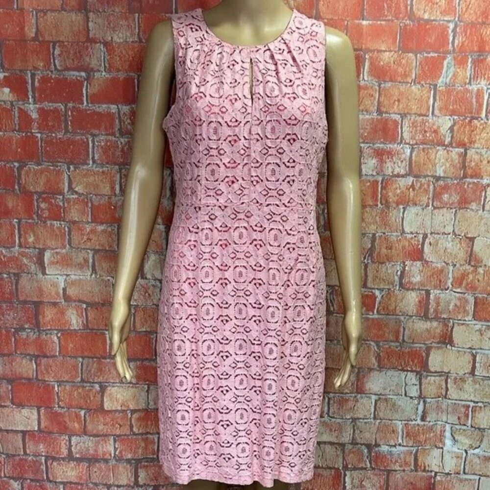New York and Company Lace Keyhole Pink Dress